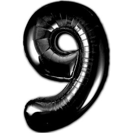 Jonami Luftballon 9. Geburtstag Zahl 9 Schwarz XXL Riesen Folienballon 100cm Geburtstagsdeko Ballon Zahl Deko zum Geburtstag. Fliegt mit Helium.
