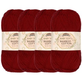 JubileeYarn Baby Soft Bamboo Cotton Yarn - 50g/Skein - Red Hot Red - 4 Skeins
