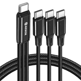 AKWOR USB C Splitter Charging Cable for Multiple Devices, 60W USB C Multi Charging Cable, 3-in-1 Fast Charging Type C Cord for iPhone 15 Android Tablet, Travel Portable USB C Charger Cable