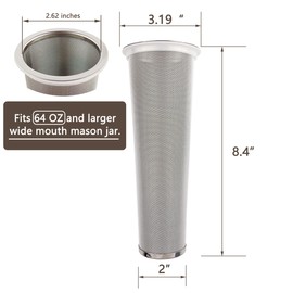 2 Pack - Ultra Fine Cold Brew Coffee Filter For 64 OZ and Larger Wide Mouth Mason Jar, Food Grade 304 (18/8) Stainless Steel Filter, Multiple Usages, Cold Brew Tea Filter, Fruit Infused Water Filter