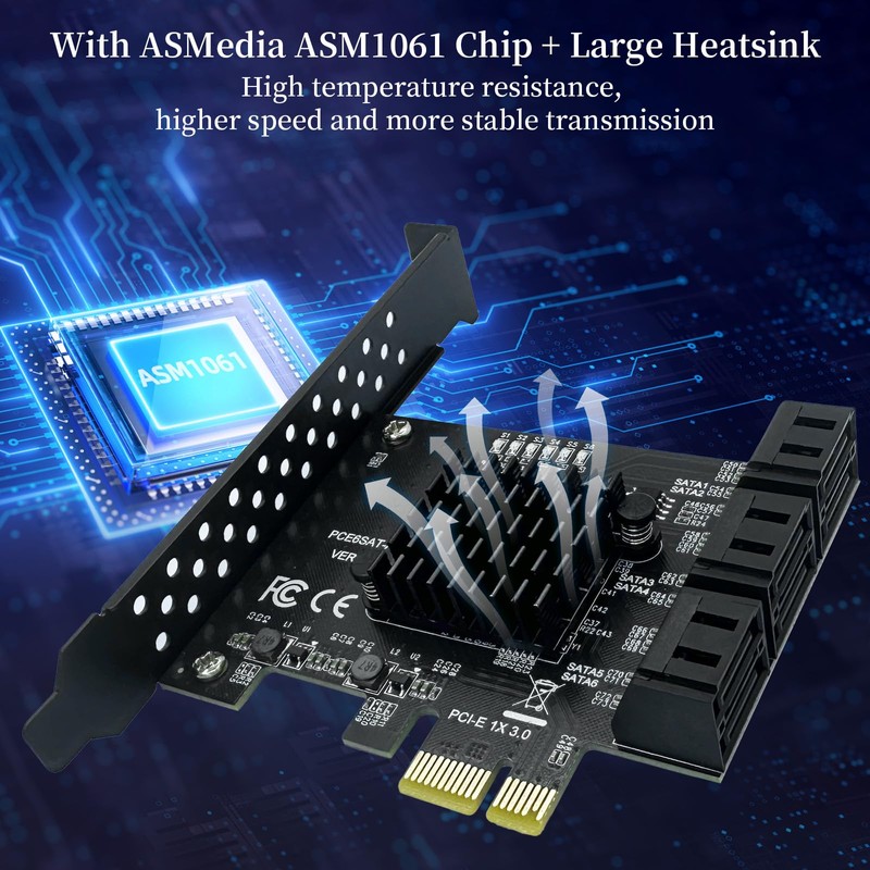 PCIe x1 SATA Card 6 Ports PCIE 3.0 SATA Expansion