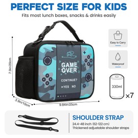 Hairao Kids Lunch Bag for Boys, Insulated Lunch Bag for School, Camo Gamer Lunch Box with Shoulder Strap, Large Capacity with Bottle Pocket, Teal