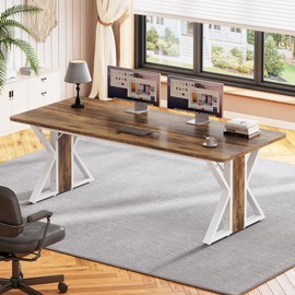 SEDETA 70.8Inch Executive Desk, Large Computer Office Desk Workstation, Modern Simple Style Home Office Desk, Laptop Desk Study Writing Table Business Furniture for Home Office, Brown/White