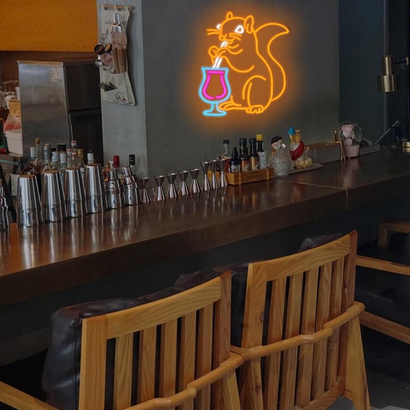 Squirrel Cocktail Neon Sign for Wall Decor Orange Squirrel Neon