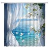 ZRUWUA Beach Coastal Shower Curtain Ocean White Floral Window Seascape