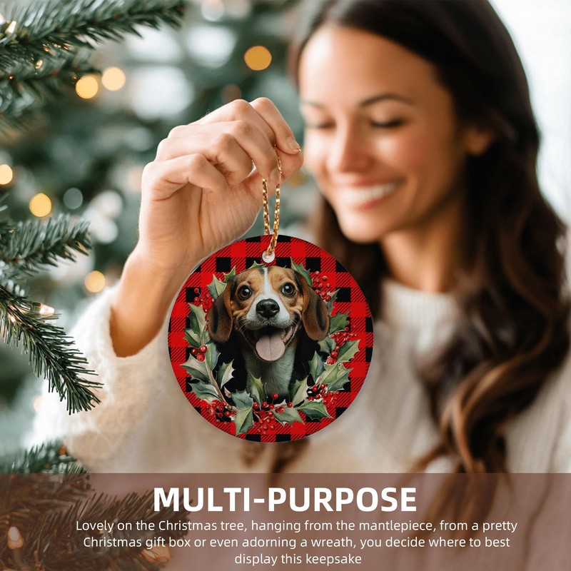 Beagle Dog Ornaments for Christmas Tree, 1Pcs Ceramic Christmas Ornaments