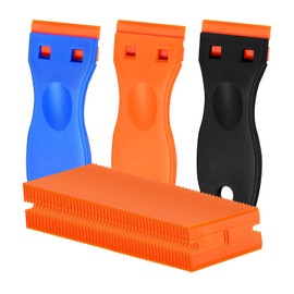 3 x Kunststoff-Rasierklingenschaber mit 30 Klingen, kratzfester Mehrzweck-Schaber für Etiketten, Aufkleber, Klebstoffentfernung auf Glas, Fenstern, Böden und Autos