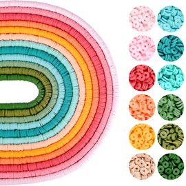 RUBY Pack of 4200 Heishi Beads, Colourful 6 mm Clay Beads for Threading, 12 x 40 cm, Set for Choker, Necklace, Bracelet, Earrings, Jewellery Making, DIY, Adults, Children, Mixed Colours (H)