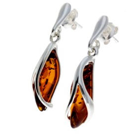 Beautiful 925 Sterling Silver & Baltic Amber Designer Earrings SilverAmber - GL131C