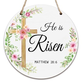 He Is Risen Wooden Sign For Front Door, Welcome Decor Sign, Rustic Outdoor Hanging Signs For Easter Gifts, Floral Element Decor For Farmhouse Front Porch Outside House Wall Garden Yard -02