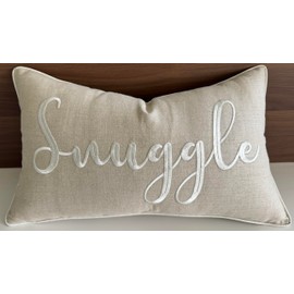 YugTex Romantic Couple Love Sentiment Embroidered Decorative Sayings Lumbar Accent Throw Pillowcase - Snuggle Phrase Decor for Wedding, Anniversary, Valentine - 12x20 Inches, Natural-Ivory