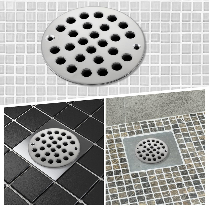 Round 4 Inch Screw-in Floor Drain Cover, Stainless Steel Strainer