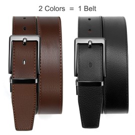 CHAOREN Men's Leather Belt, Reversible Belt for Men, 35 mm Wide Belt, Adjustable Size, Black & Brown, Men's Belt for Business, Suit and Jeans, Black/dark brown