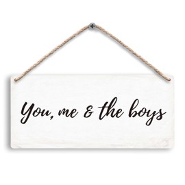 FUGWN You Me and the Boys Hanging Wooden Signs 12x6, Minimalist Inspirational Family Home Bedroom Living Room Boys Room Wall Decor, Mother’s Day Home Decor Gifts for Women Men Mom Dad