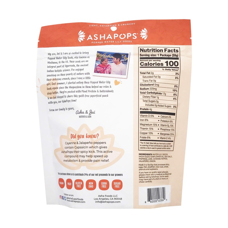 AshaPops Chili Lime Popped Water Lily Seeds, 1 OZ