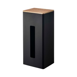 Yamazaki Home Rin Vertical Double Sided Tissue Box Holder with Adjustable Divider- Metal Paper Or Bag Dispenser with Wooden Lid - Steel + Wood