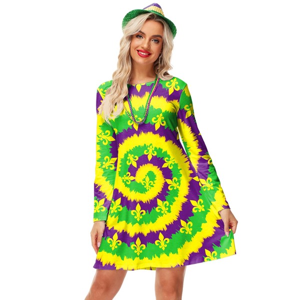Womens Mardi Gras Dress Carnival Fat Tuesday Tie Dye Fleur