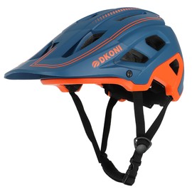 DKONI MTB Mountain Bike Helmet for Youth and Adults, Unisex, Lightweight, Adjustable Fit 54-61cm, Removable Visor and Liners, 17 Large Air Vents (Blue Orange)