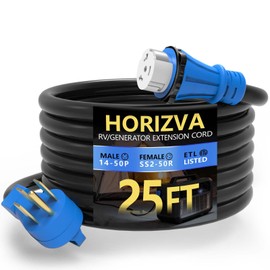 HORIZVA 50 Amp Generator Cord, 25FT RV Extension Cord with Twist Lock, 4 Prong NEMA 14-50P to SS2-50R, Heavy Duty 6/3+8/1 Gauge STW Wire Cable for Camper & House, ETL Listed (25FT)