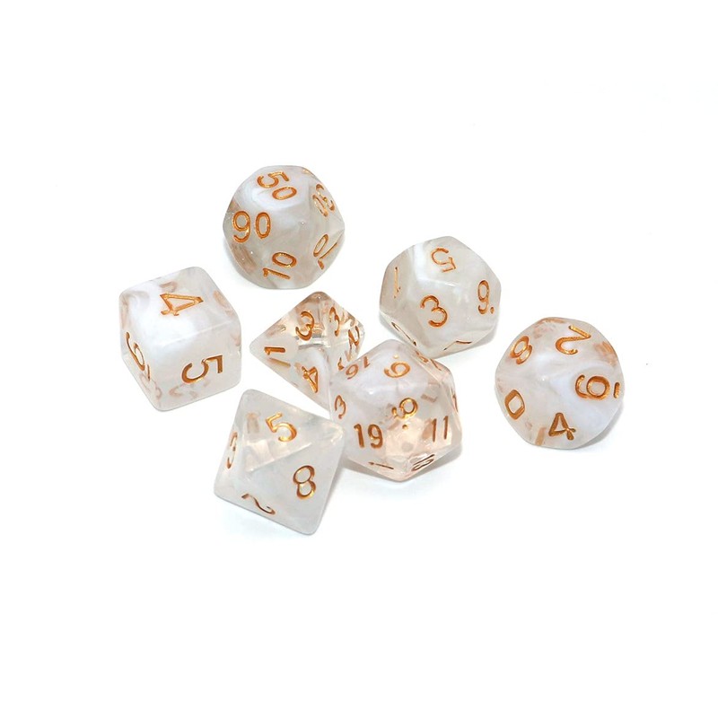 CREEBUY DND Dice Set 7Pcs Transparent Mix White Cloud Dice