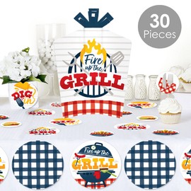 Big Dot of Happiness Fire Up the Grill - Summer BBQ Picnic Party Decor and Confetti - Terrific Table Centerpiece Kit - Set of 30