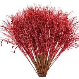 Craftsatin Christmas Glitter Curly Tree Picks Wispy Willow Stem Glittered Twigs Decor Wreath Garland Floral Arrangement Glitter Stems for Xmas Tree Decor(Red,48 Pcs)
