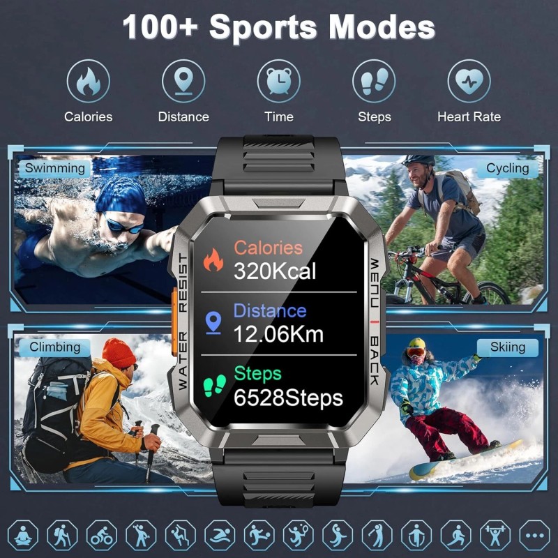 Men Tactical Military Smart Watches Health Tracker Waterproof for Android