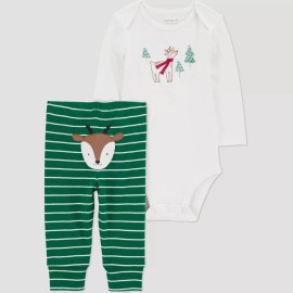 Carter's 6M Carter's Just One You® 2pc Baby Reindeer Striped Coordinate Set - Green