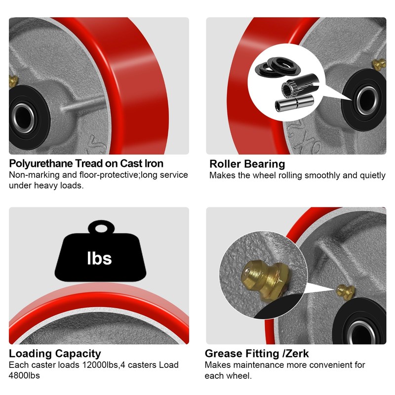 NINOSO 6" x 2" Heavy Duty Caster Wheels, 1/2" Bore