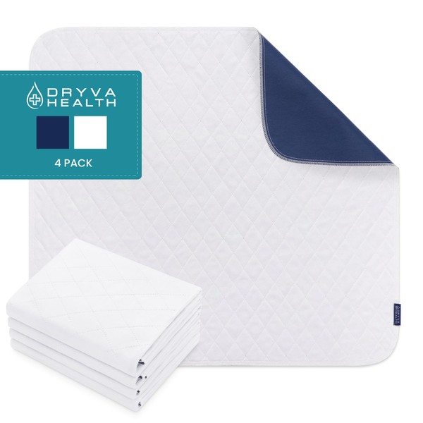 DRYVA HEALTH Washable Underpads - 34" x 36" (4 Pack) - High Absorbency, Waterproof and Reusable Bed Pads for Incontinence, Potty Training, Periods, Postpartum, Pet Pee Pads (Oeko-TEX Certified)