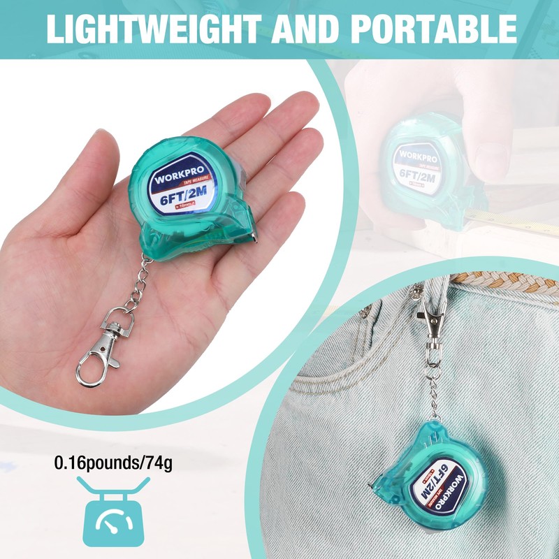 WORKPRO Mini Tape Measure, 2 Pcs 6FT Retractable Easy Reading