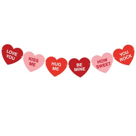 KUUQA Red Pink Conversation Hearts Banner Heart Shape Design Romantic Sign Banner for Valentine's Day Decoration Valentine Heart Decorations for Home, Pre-strung