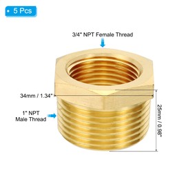 PATIKIL Brass Hex Bushing, 2Pcs 3/4" NPT Female x 1" NPT Male Thread Brass Pipe Fittings Reducer Tubing Adapter Connector Hose Reducing for Water, Air, Oil, Gas Line