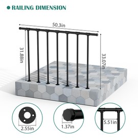 Deck Railings Metal Porch Railing Guard Rail Kit with Balusters Wrought Iron Flat Railing Kit Outdoor Metal Railings for Deck, Porch, and Balcony, Black (34 in. H x 4 ft. W)