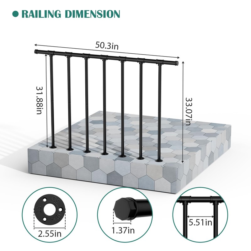 Deck Railings Metal Porch Railing Guard Rail Kit with Balusters