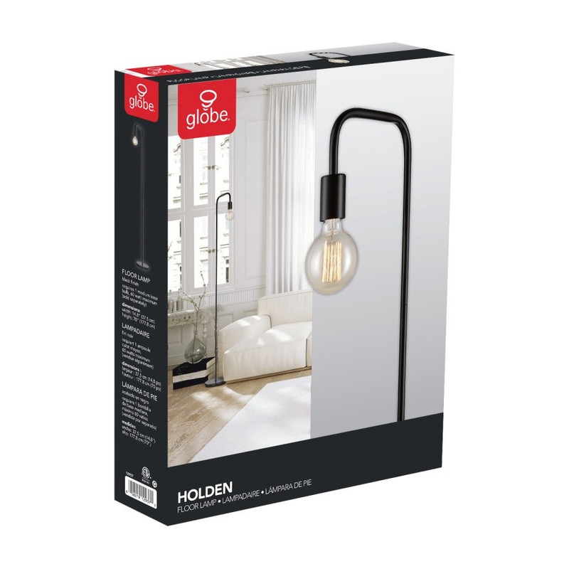 Globe Electric 12937 Holden 70" Floor Lamp, Black, Satin Finish,