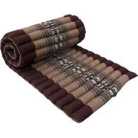 GURU SHOP Rollable Thai Mat, Floor Mat with Kapok Filling - Brown/Light Brown, 4 x 55 x 180 cm, Rollable Thai Mats & Lying Mats