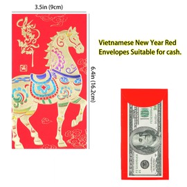 Vietnamese Red Envelopes Chinese Asia Vietnamese Lunar New Year Lucky Money Red Envelope Pocket Year of the Horse 2026 Decorations Li Xi for Cash 36 Pcs