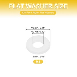 PATIKIL M3 Nylon Flat Washers, 120 Pcs 3mm ID 7mm OD 1mm Thick Plastic Sealing Flat Round Washer Spacer Gaskets Replacement for Plumbing Faucet Hose Fastener Bolt, White