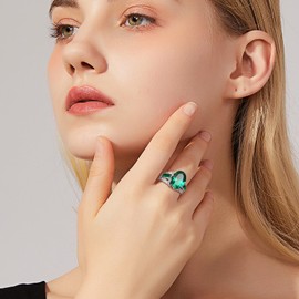 AGRULE May Birthstone Ring Size 6 Sterling Silver Wedding Band for Men Women Statement Oval Cut Green Stone Signet Ring 6.7 Carat Emerald Ring Size 8