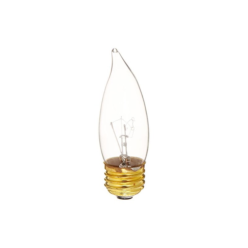Bulbrite B25EFC 25-Watt Medium Base Incandescent Flame-Tip Chandelier Bulb, Clear,