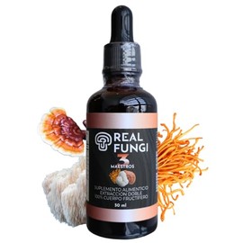 3 Maestros (Cordyceps, Reishi y Melena de Leon) Suplemento en liquido de extracto de hongo - (50ml) sin OMG (50 dias)                                 