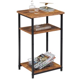 WLIVE End Tables Living Room, 3-Tier Side Tables Bedroom, Narrow Side Table for Couch, Rustic Brown
