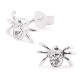 Monkimau Women's Spider Stud Earrings 925 Sterling Silver with Crystals, Silver