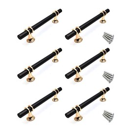 Susenya Kitchen Drawer Pulls,6-Pack Handle Pulls for Cabinets 3.8" Hole Centers(C to C) T Handle Drawer Pull Zinc Alloy with Screws Black Gold Drawer Handles