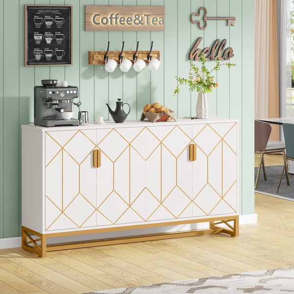 Tribesigns White Gold Storage Cabinet with Door and Adjustable Shelves