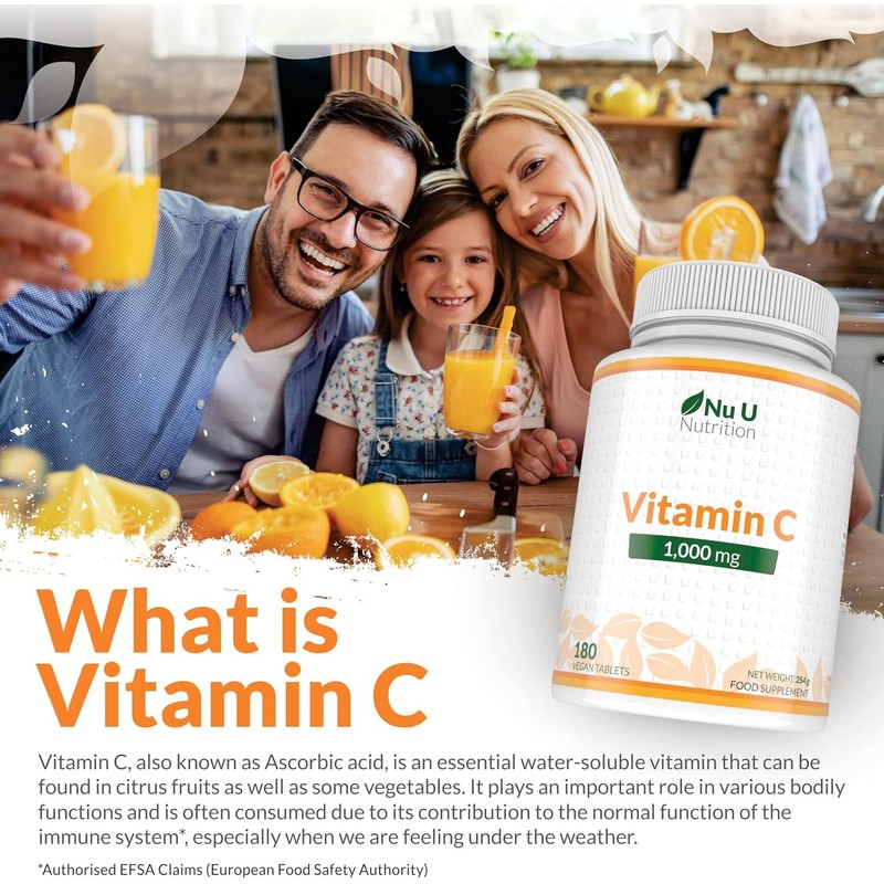 Vitamin C 1000mg - 180 Vegan Tablets - 6 Month