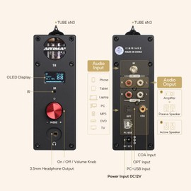 AIYIMA T8 6N3 Digital Tube Preamplifier Bluetooth 5.0 Hi-Fi Headphone Preamp Decoder Preamp PC-USB DAC APTX for Home Wireless Receiver Audio Stereo Amplifier + with Remote Control