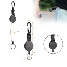 [Small Store] Reel Keychain with Carabiner, Elastic Reel Key Reel, Ultra Lightweight, Multifunctional, Anti-Lost, Hanging Name Tag, For Camping, Hiking, Fishing Outdoors, Set of 2, Black