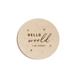 The Cotton & Canvas Co. Hello World I'm Here with Stars Newborn Baby Announcement, Nursery Sign, Nursery Decor, Baby Shower, Modern, Wooden Plaque, Birth Prop